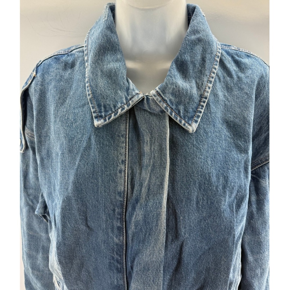 Zara Women Medium Wash Cropped Oversized Bomber Denim Jacket Large NEW - Picture 8 of 9